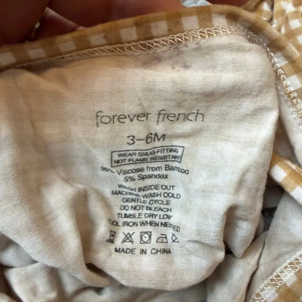 Forever French Bamboo Baby Outfit Set 3-6 Months Boy Footie Pants Gingham Check